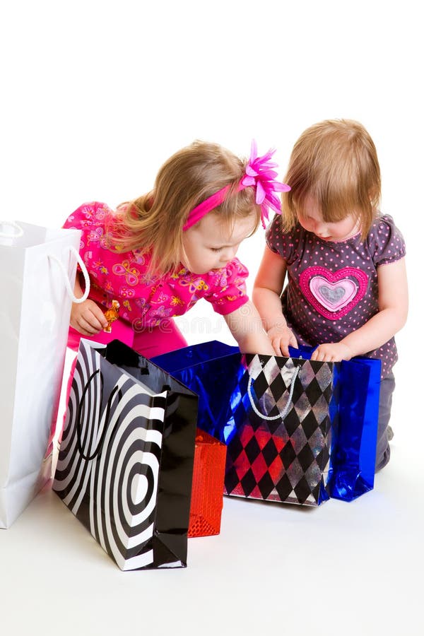 Girls with paper bags royalty free stock photo