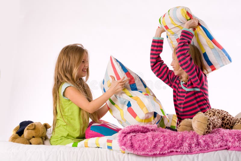 The Girls Pillow Fight Stock Image Image Of Friends Background 6885441