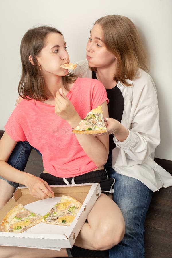 Girls With Pizza Stock Image Image Of Bisexual Food 154400427