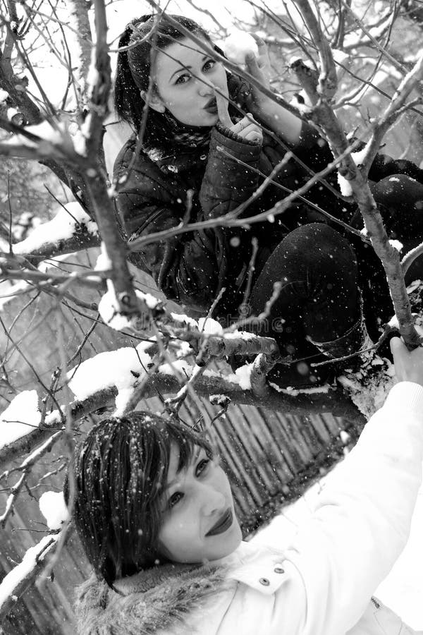 Girls playing in winter