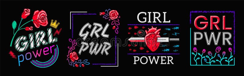 Girls Power is Collection Slogans Print Embroidery T-shirt. Feminist slogan, Rock print. Fashionable slogan with roses