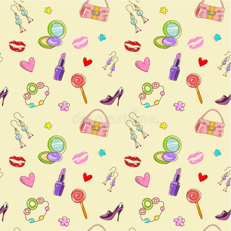 Girls seamless texture with fashion acessories vector illustration Girls seamless texture with fashion acessories vector illustration