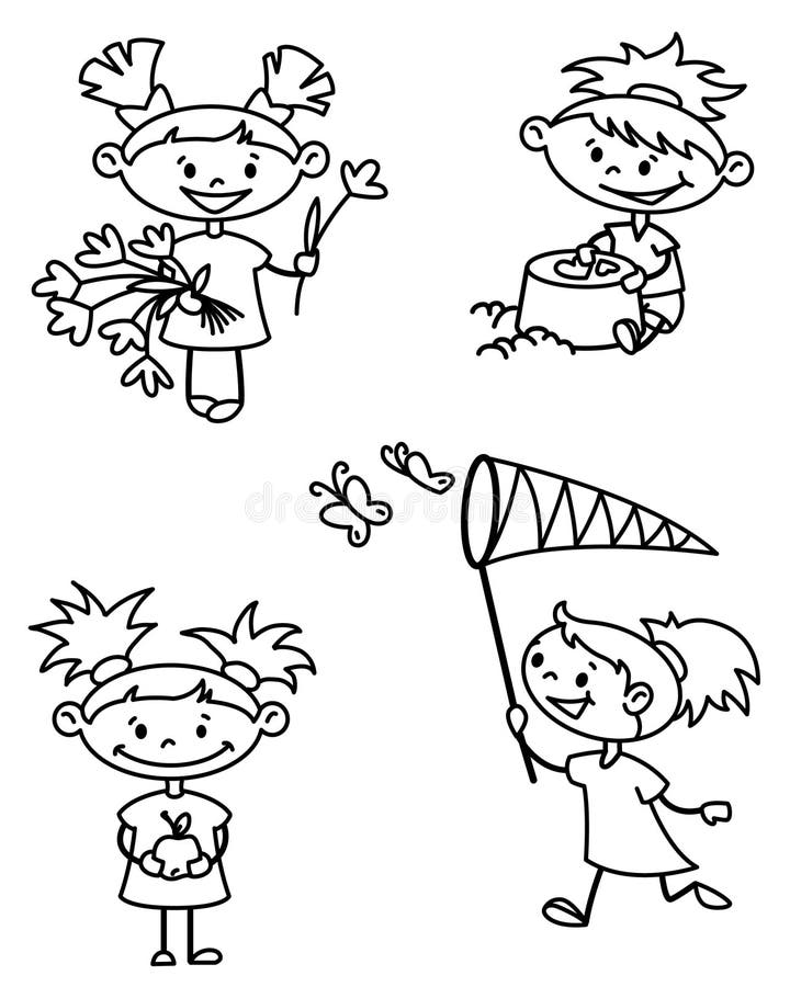 Kids Activities Set, Black and White Stock Vector - Illustration of