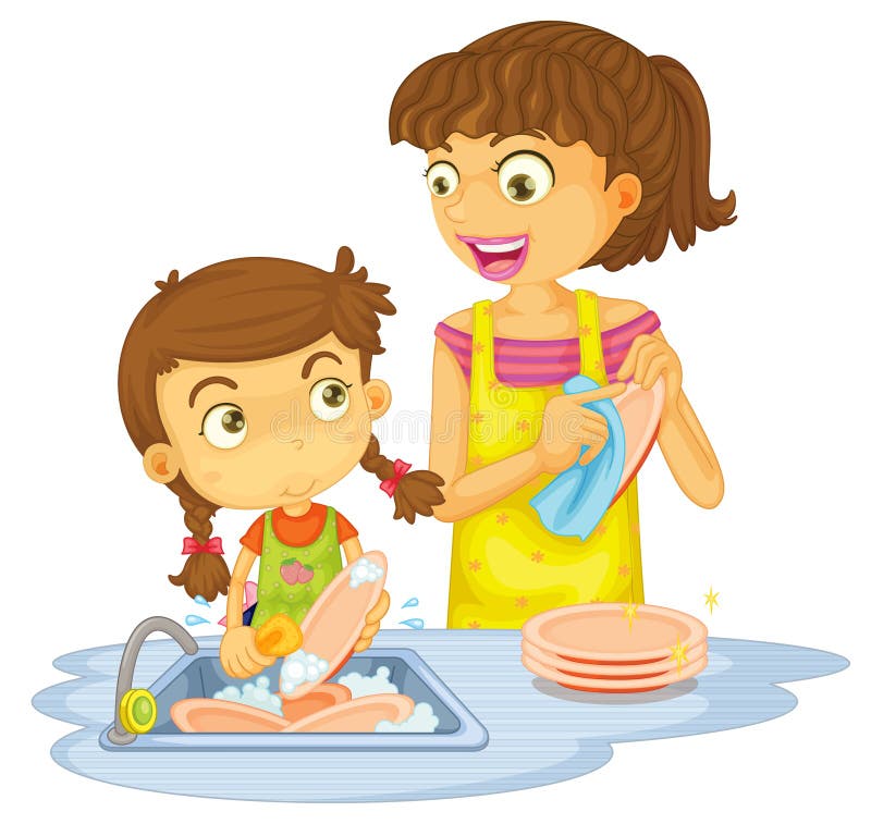 Download A girls washing plates stock illustration. Illustration of illustration - 25541320