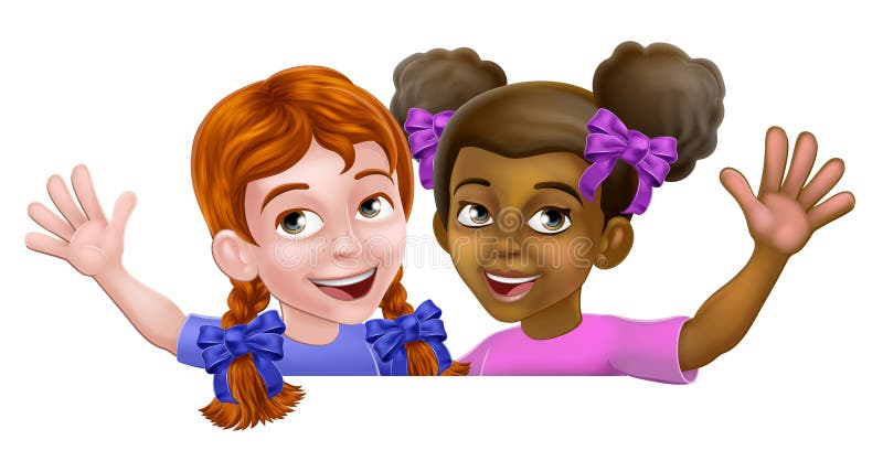 Black Girl Boy Cartoon Children Kids Sign Stock Illustrations – 594 ...