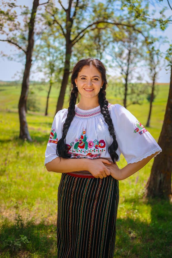 Girls Wearing Traditional Costume in Moldova. Stock Image - Image of ...