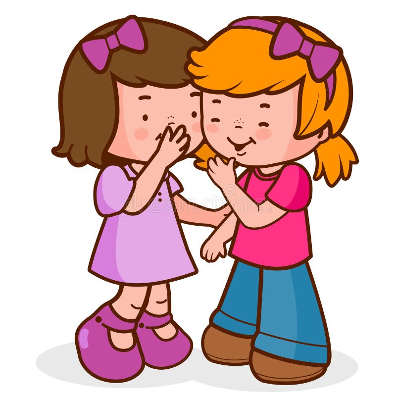 Two little girls share secrets, whispering, talking and laughing. 