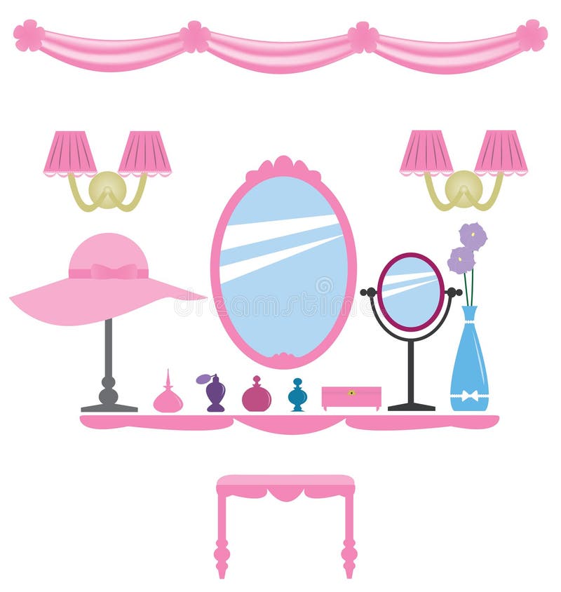 Set Pink Dressing Room Elements Stock Illustrations 18 Set Pink