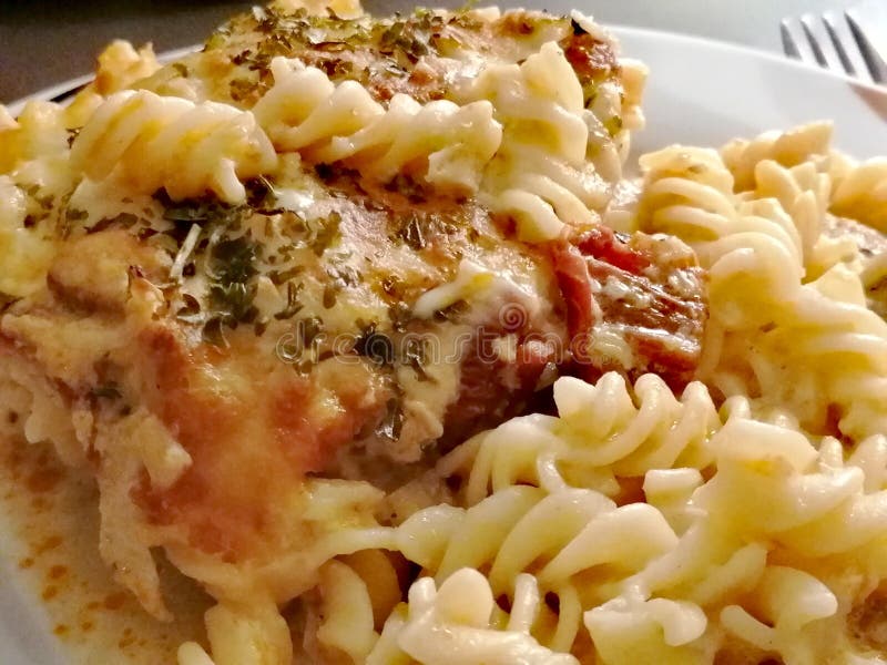 Giro casserolo con cipolle e formaggio e noodle immagine stock libera da diritti Giro casserolo con cipolle e formaggio e noodle immagine stock libera da diritti