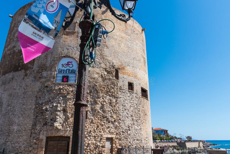 Giro d`Italia banner in the seafront stock image Giro d`Italia banner in the seafront stock image