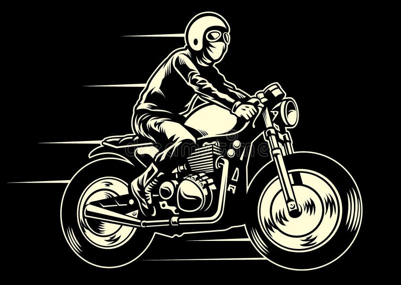 Giro dell'uomo un motociclo su ordinazione classico illustrazione vettoriale Giro dell'uomo un motociclo su ordinazione classico illustrazione vettoriale