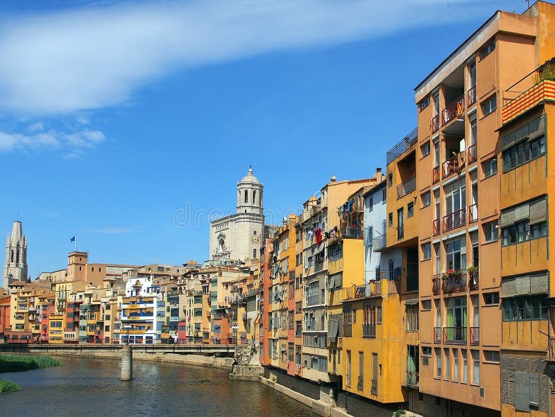 Colourful Apartments, Girona, Spain Stock Photo Image of density
