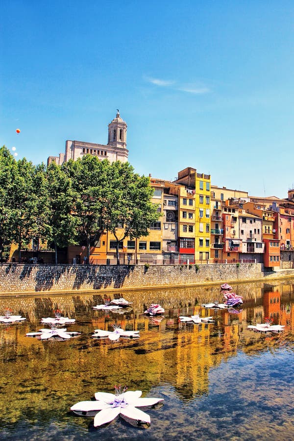 Girona während Blumen-Festival †„Girona Temps de Flors, Catalon stockfoto Girona während Blumen-Festival †„Girona Temps de Flors, Catalon stockfoto