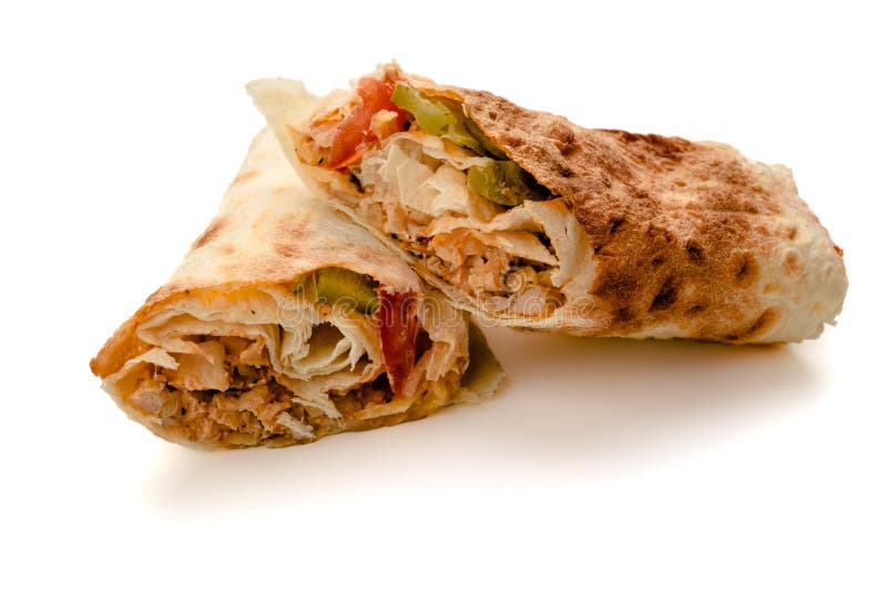 Giroscópios Shawarma do no espeto de Doner com carne, salada, cebola, tomate imagens de stock Giroscópios Shawarma do no espeto de Doner com carne, salada, cebola, tomate imagens de stock