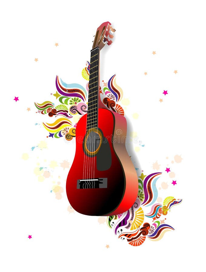 Gitarre und Blumen stock abbildung Gitarre und Blumen stock abbildung
