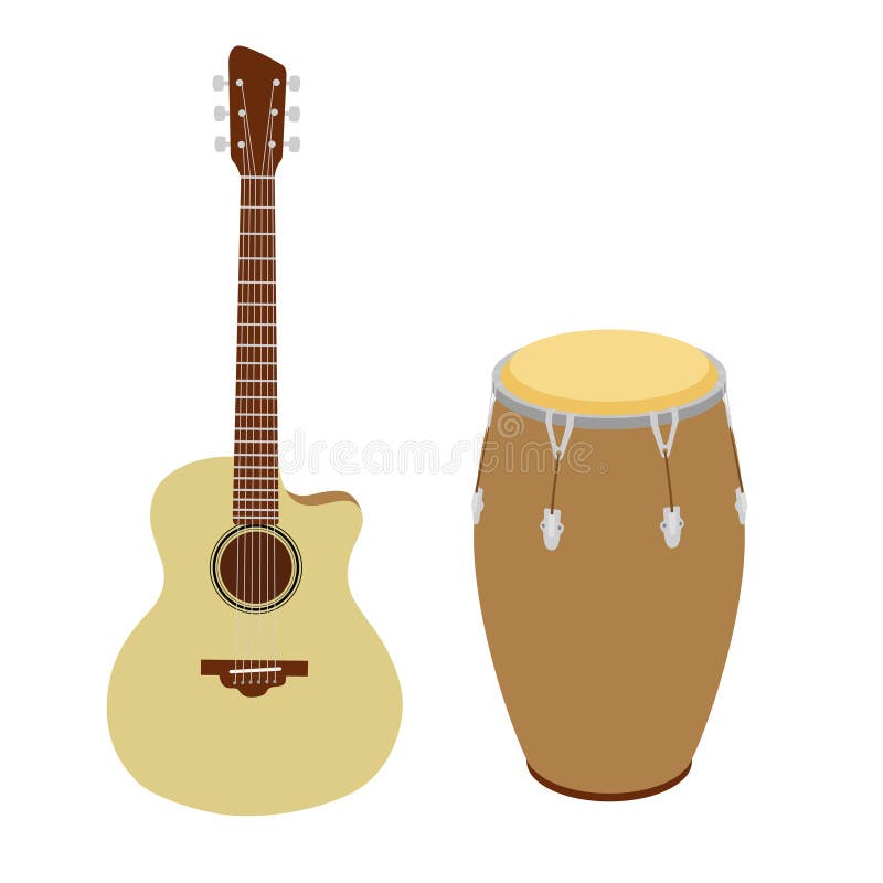 Gitarren- und Congatrommelvektorillustration stock abbildung Gitarren- und Congatrommelvektorillustration stock abbildung