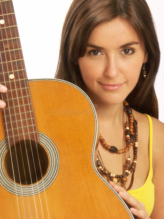 Gitarrkvinna fotografering för bildbyråer