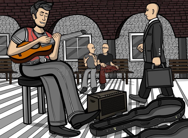 gitarzysta przy miejscem publicznym ilustracja wektor gitarzysta przy miejscem publicznym ilustracja wektor