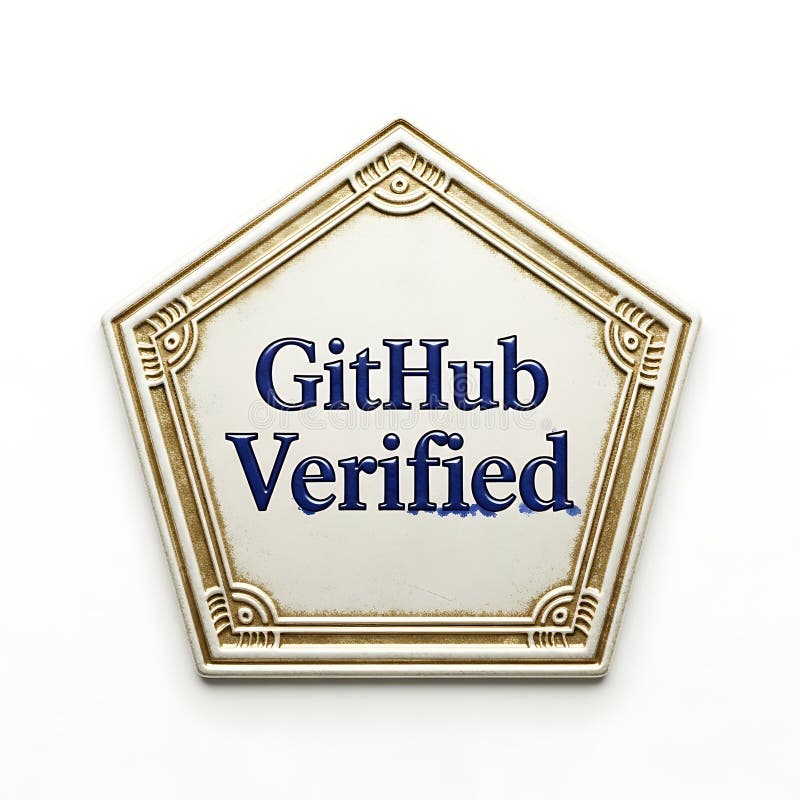 きらめく金の五角形バッジ。GitHubの認証済みステータスとロゴを表示 ベクターイラスト
