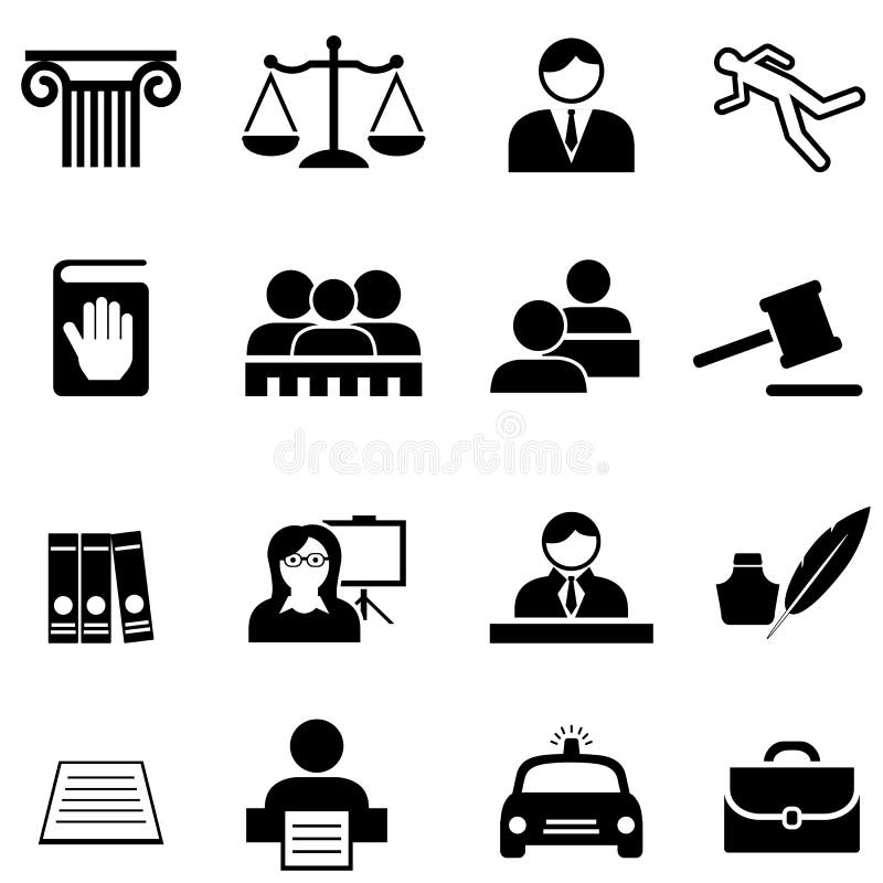 Giustizia, legale, legge ed insieme dell'icona dell'avvocato