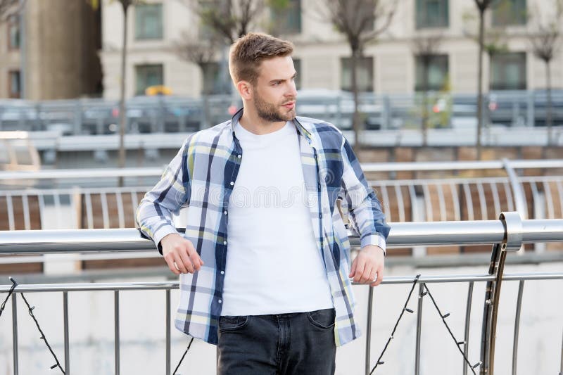 Its casual enough. Hipster in casual style urban outdoors. Bearded