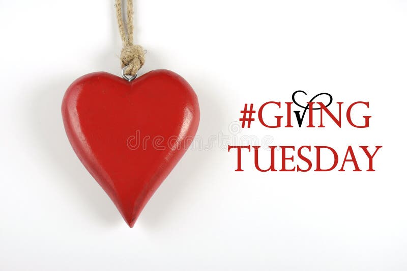 Giving Tuesday with red heart on white