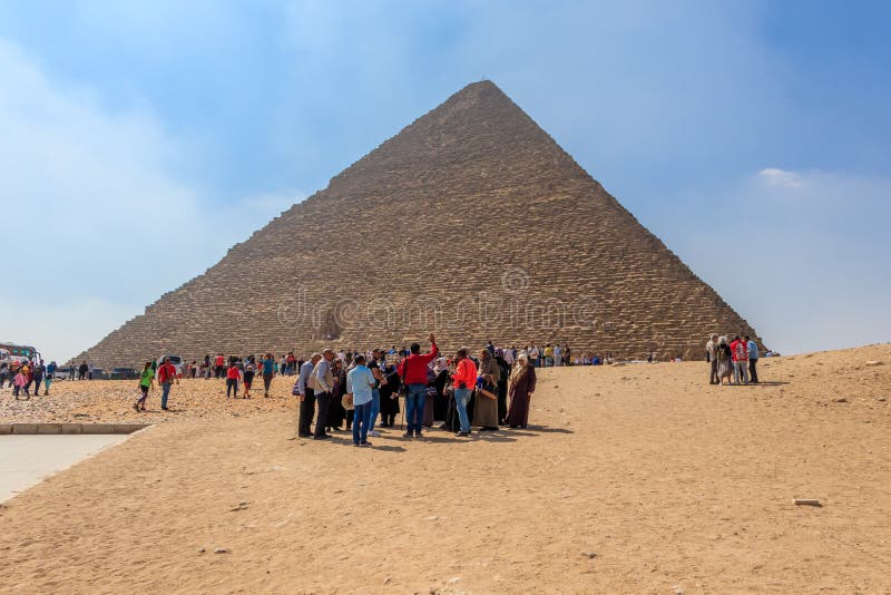 The ancient Egyptian Pyramid of Khufu with ruins, tombs and monuments in Giza, Cairo, Egypt