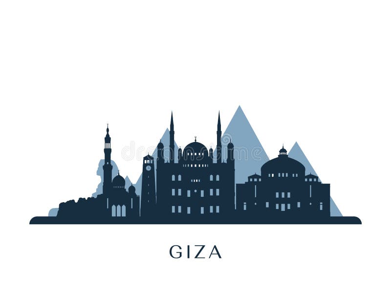 Giza skyline, monochrome silhouette. vector illustration