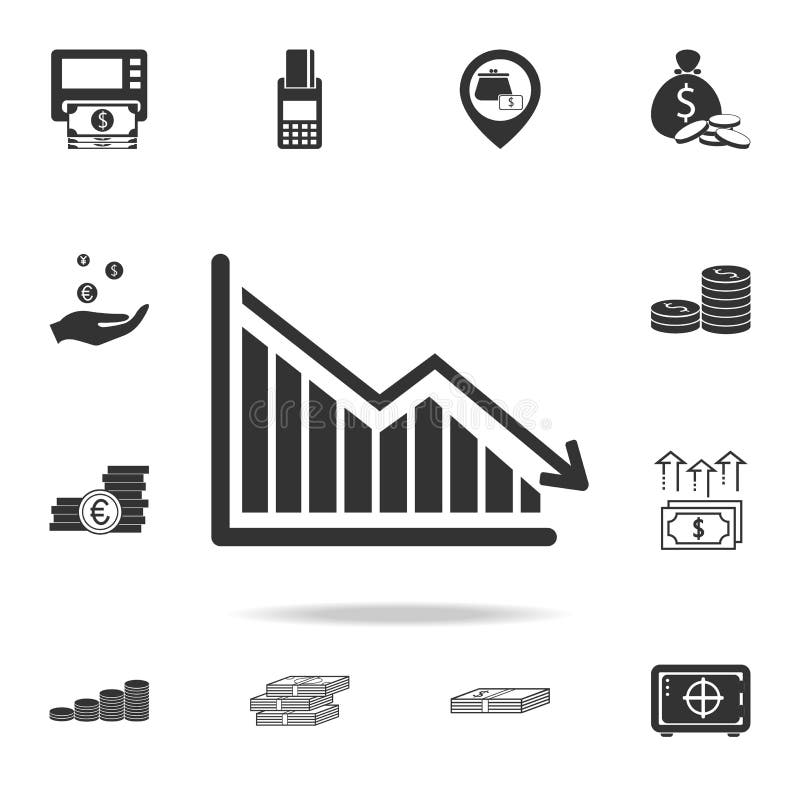 Giù programma, l'icona del grafico di caduta di declino Insieme dettagliato delle icone dell'elemento di finanza, di attività ban illustrazione vettoriale Giù programma, l'icona del grafico di caduta di declino Insieme dettagliato delle icone dell'elemento di finanza, di attività ban illustrazione vettoriale