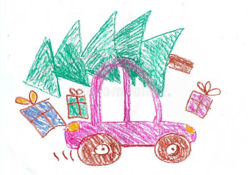 Gl?ckliche Familie auf der Autoreise Kind ?s-Zeichnung lizenzfreie stockfotografie Gl?ckliche Familie auf der Autoreise Kind ?s-Zeichnung lizenzfreie stockfotografie