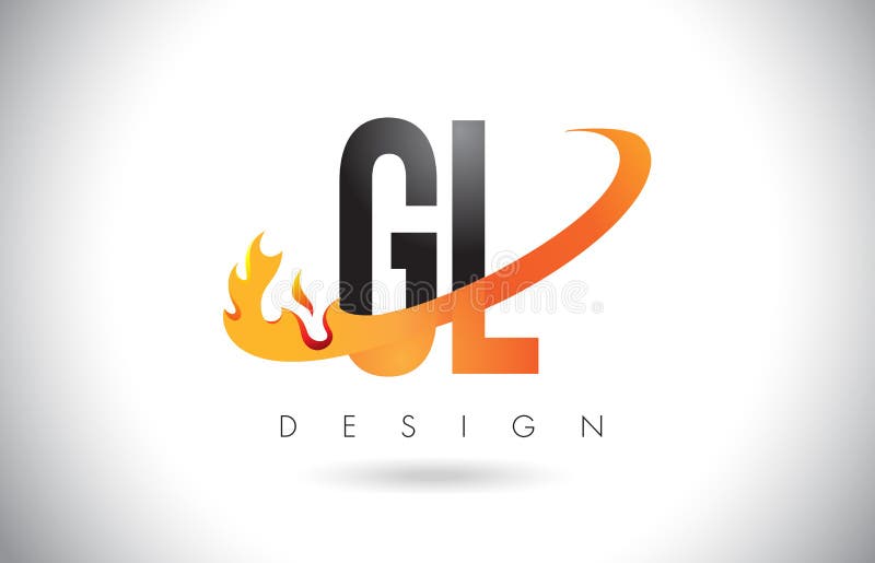 GL G L Buchstabe-Logo mit Feuer-Flammen-Design und orange Swoosh