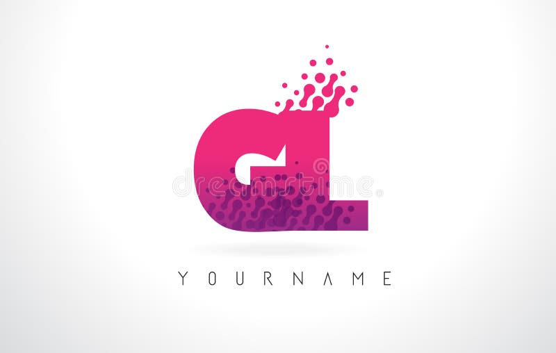 GL G L Buchstabe-Logo mit rosa purpurroter Farbe und Partikeln Dots Des