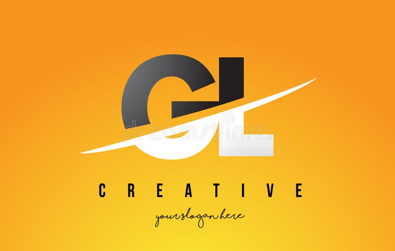 GL G L Buchstabe moderner Logo Design mit gelbem Hintergrund und Swoo