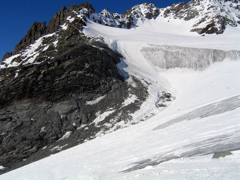 Glacial ice avalanche with moraine