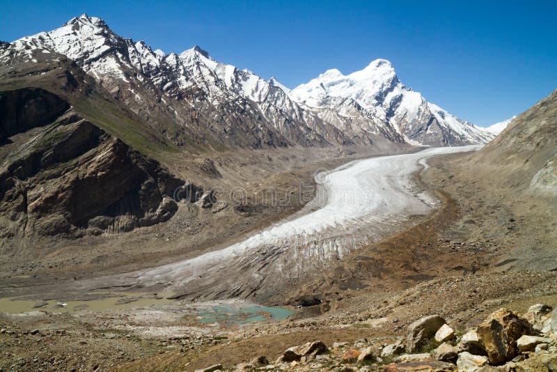 Glacier and the Birth of the Lake in Mountains Stock Photo - Image of ...