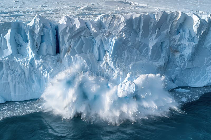 Glacier calving from the edge of antarctic ice shelf, aerial view vector illustration