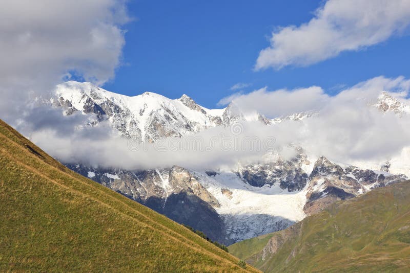 Glacier in the Caucasus Mountain Range in Mountain Land Stock