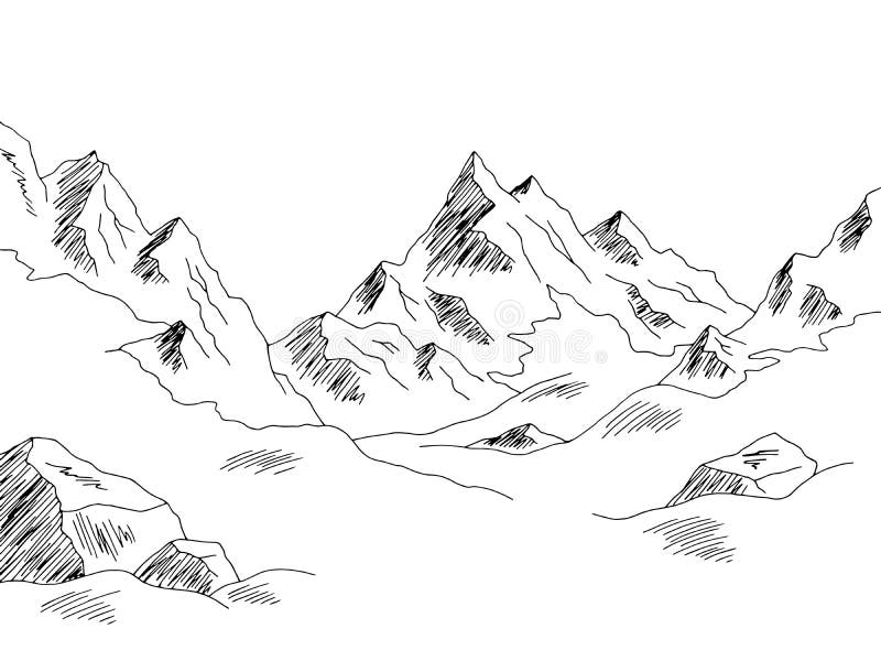 Glacier Mountains Hill Graphic Black White Landscape Sketch ...