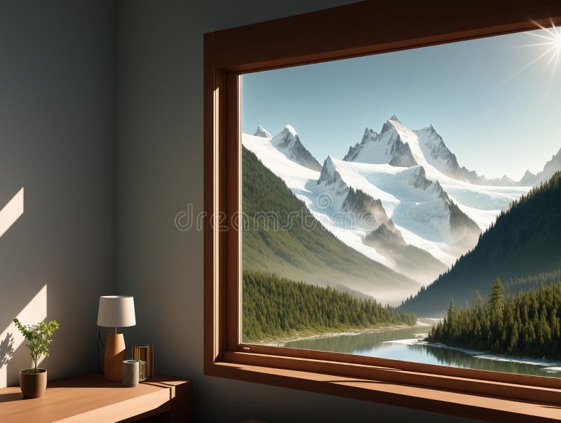The Landscape image of Glaciers Get up close to the window to capture the reflection Soft made with generative ai
