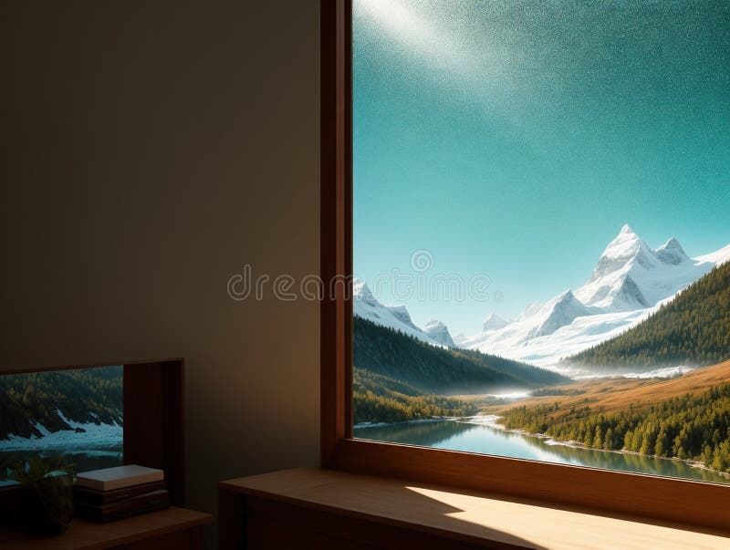 The Landscape image of Glaciers Get up close to the window to capture the reflection Soft made with generative ai