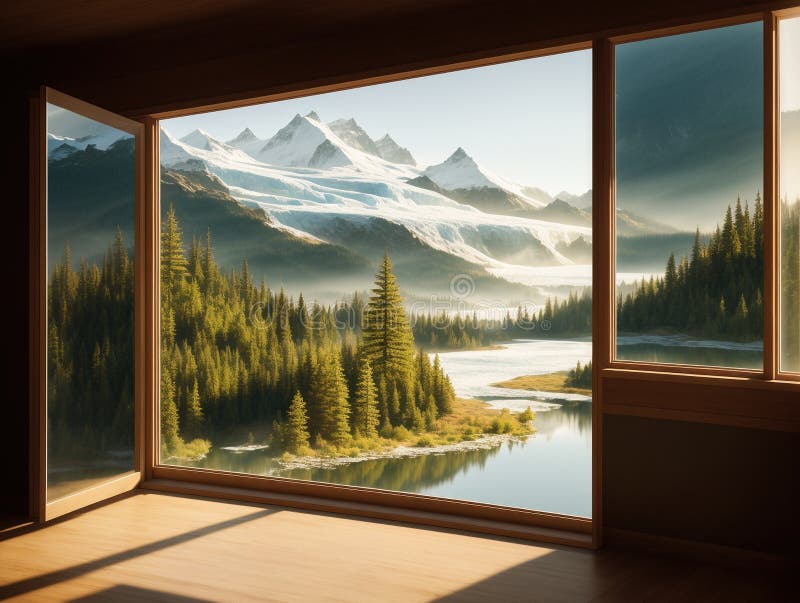 Glaciers Get up close to the window to capture the reflection Soft made with generative ai royalty free illustration
