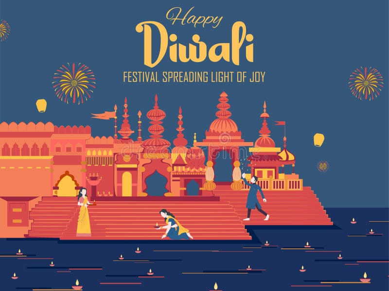 Glad Diwali Hindu Holiday-bakgrund för ljusfestivalen i Indien