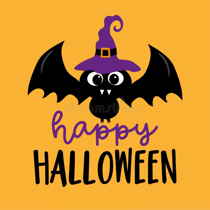 Glad halloween söt fladdermus i häxhatt. royaltyfri illustrationer