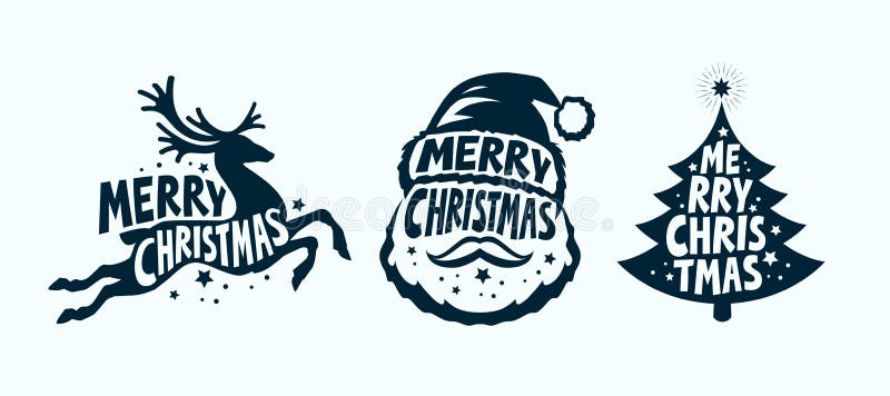 Glad jul, etikettuppsättning Xmas-symbol Typografisk designvektorillustration royaltyfri illustrationer
