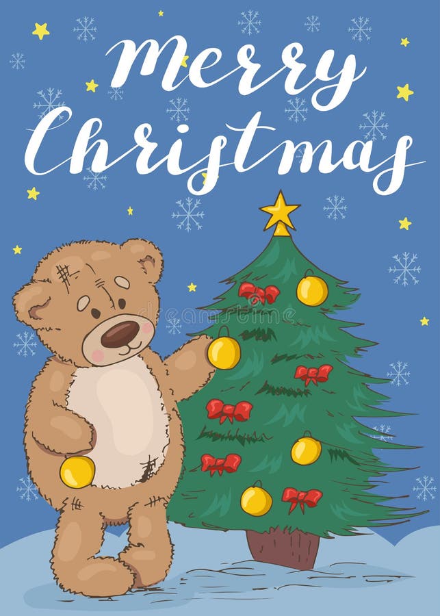 glad jul Festligt kort med en nallebjörn vektor illustrationer glad jul Festligt kort med en nallebjörn vektor illustrationer
