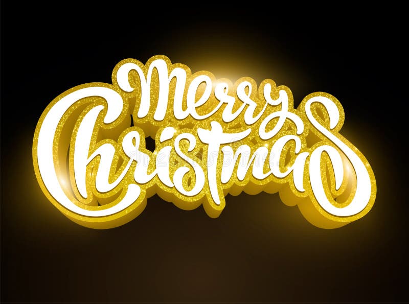 Glad jul för guld- text som märker för inbjudan- och hälsningkort, tryck och affischer Hand dragen inskrift vektor illustrationer