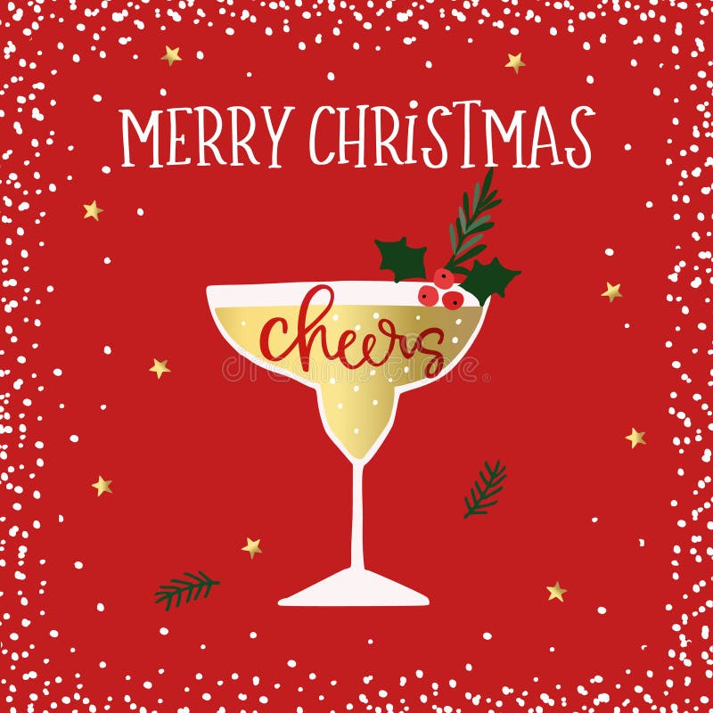 Glad jul, hälsningkort för lyckligt nytt år Coctail vinexponeringsglas med järnekbär Jubelhandletterdtext Vinter vektor illustrationer Glad jul, hälsningkort för lyckligt nytt år Coctail vinexponeringsglas med järnekbär Jubelhandletterdtext Vinter vektor illustrationer