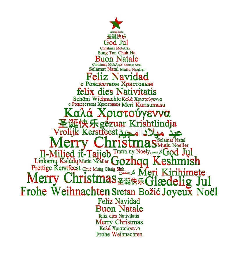 Glad jul i olika språk royaltyfri illustrationer