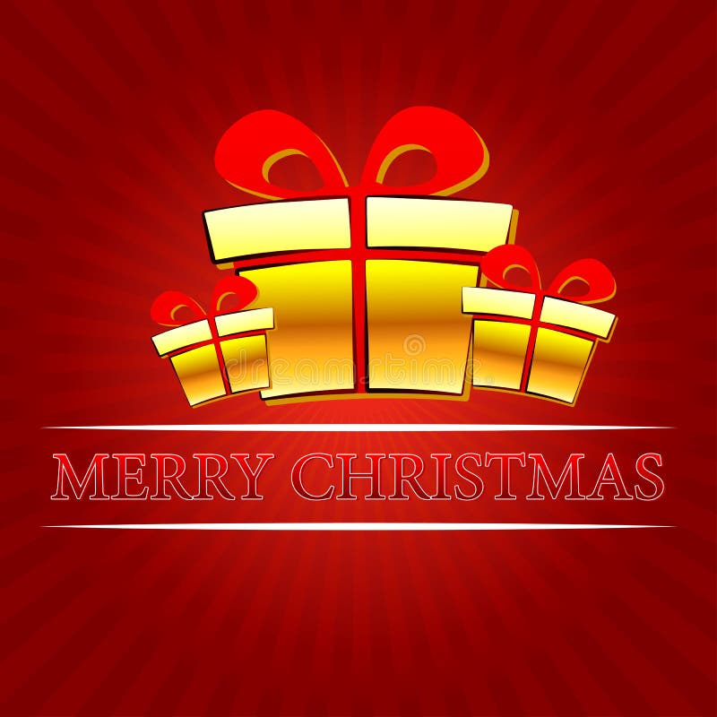 Glad jul med guld- gåvaaskar över röda strålar royaltyfri illustrationer Glad jul med guld- gåvaaskar över röda strålar royaltyfri illustrationer