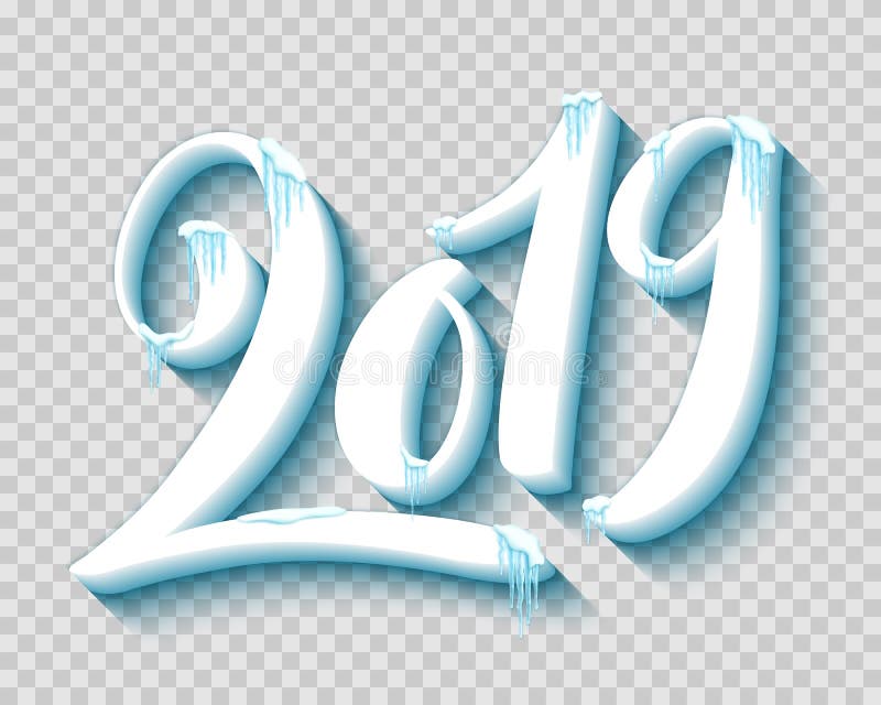 Glad jul och lyckligt nytt år 2019 med realistiska snö och istappar, vektor vektor illustrationer Glad jul och lyckligt nytt år 2019 med realistiska snö och istappar, vektor vektor illustrationer
